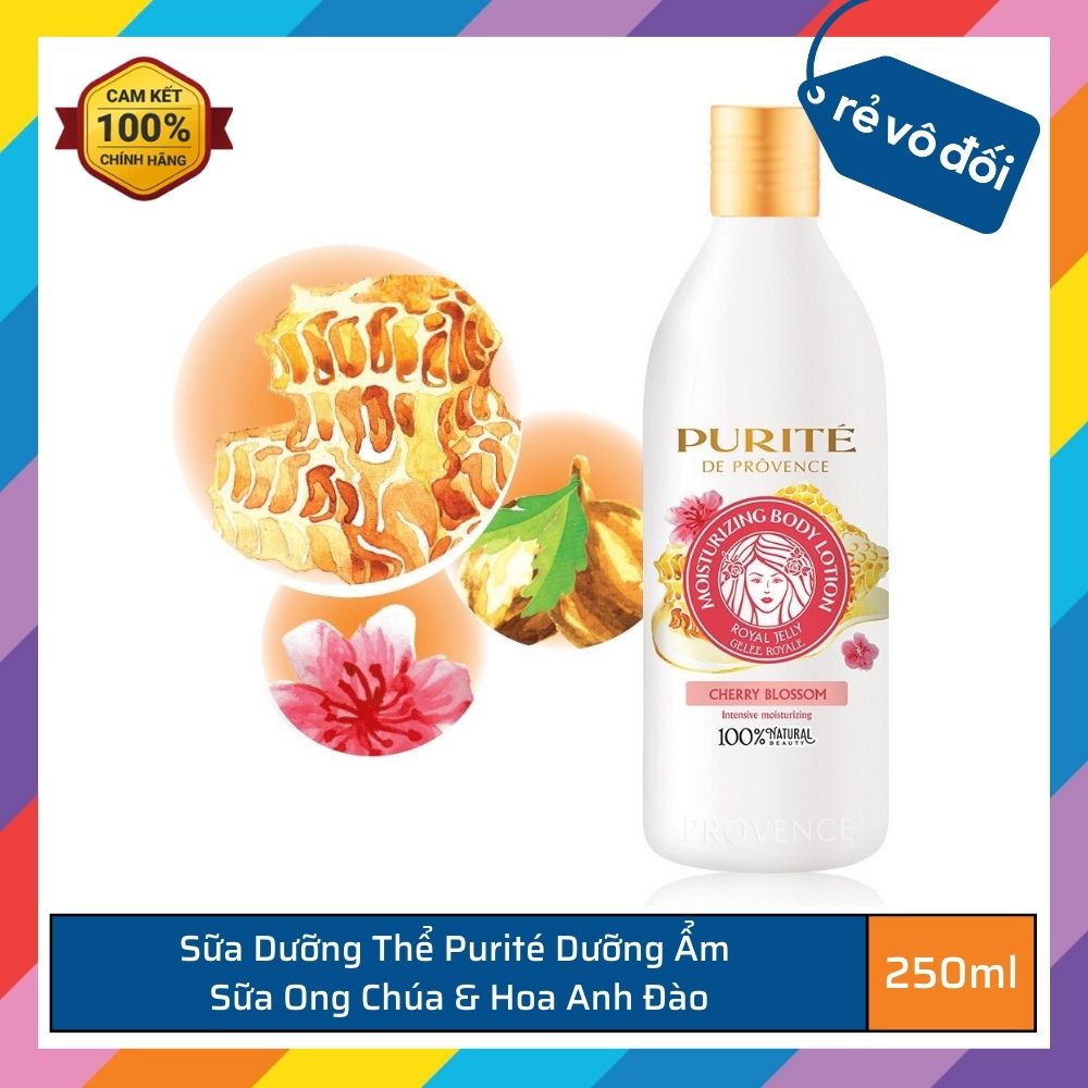 Sữa dưỡng thể dưỡng trắng da Purite dưỡng ẩm Sữa Ong Chúa và Hoa Anh Đào 250ml