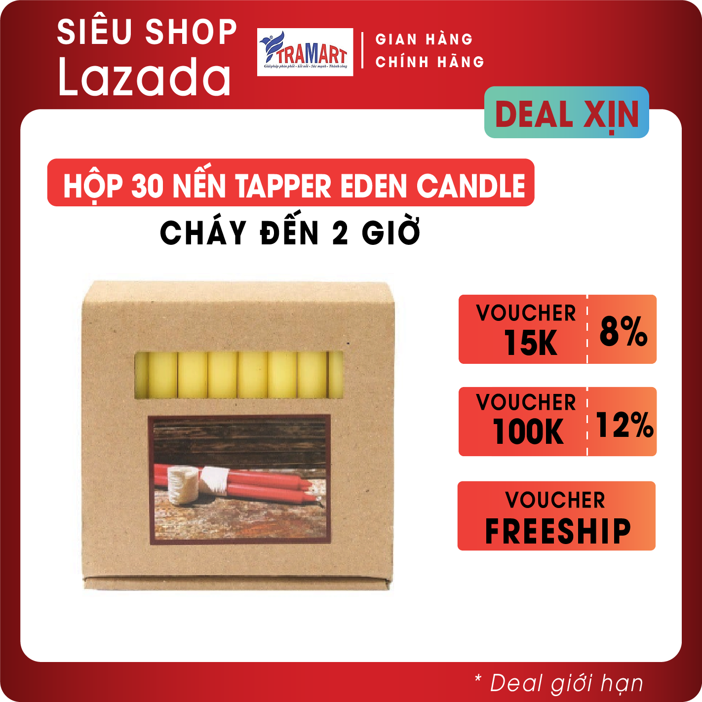 Nến thơm, nến tapper eden candle ftramart edc2324 hộp 30 nến cao 11 cm phù hợp nhiều không gian trang trí