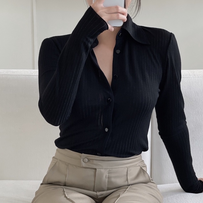 Áo sơ mi len mỏng dài tay knitted shirt by ther design
