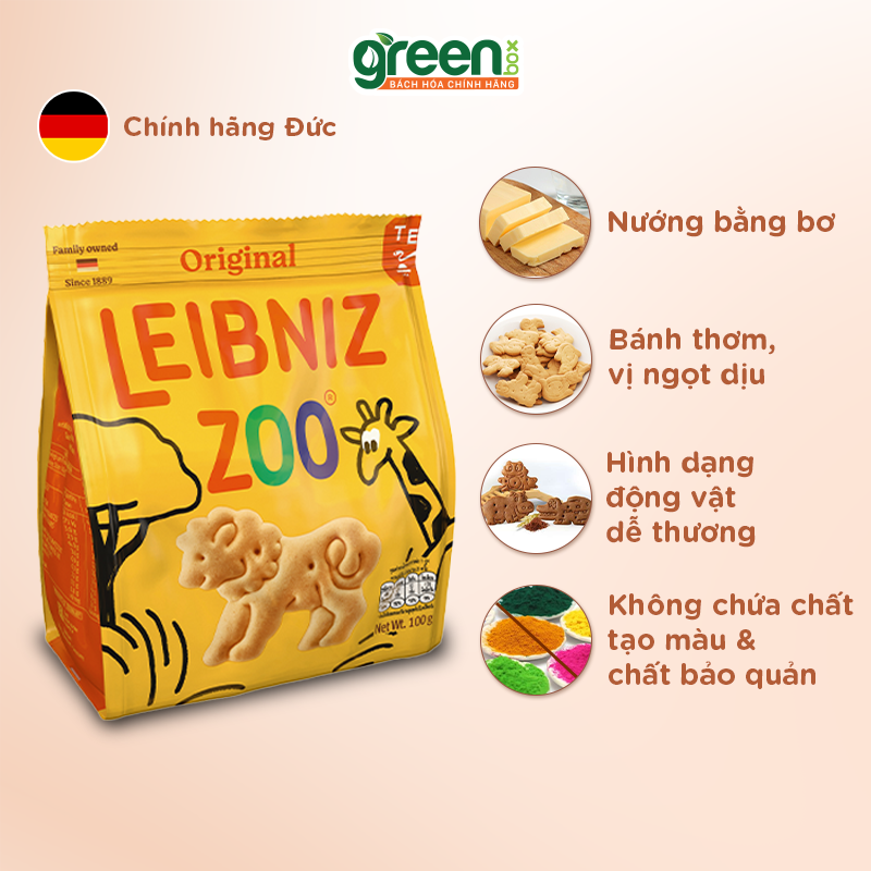 Combo 8 loại bánh quy, Bánh qui bơ nhập khẩu hình thú Leibniz Zoo Đức 100g dùng bơ tự nhiên và dầu hướng dương, không chất béo chuyển hóa