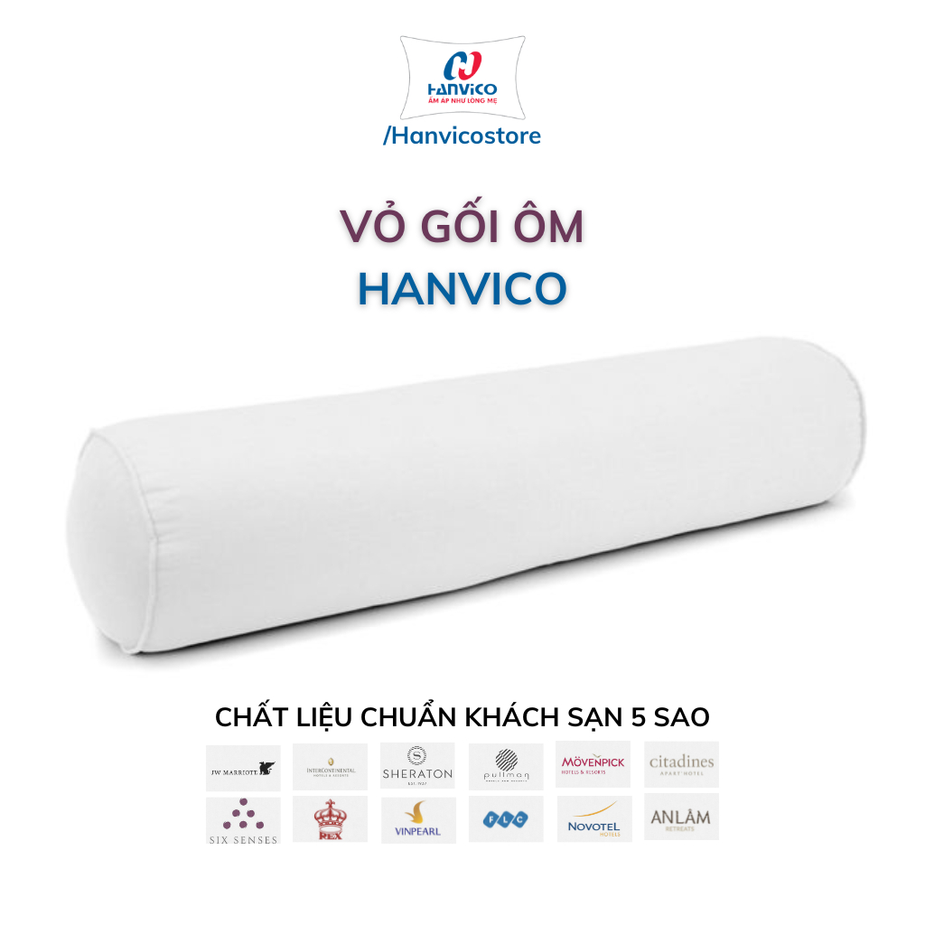 Vỏ gối ôm trắng Cotton cao cấp khách sạn HANVICO