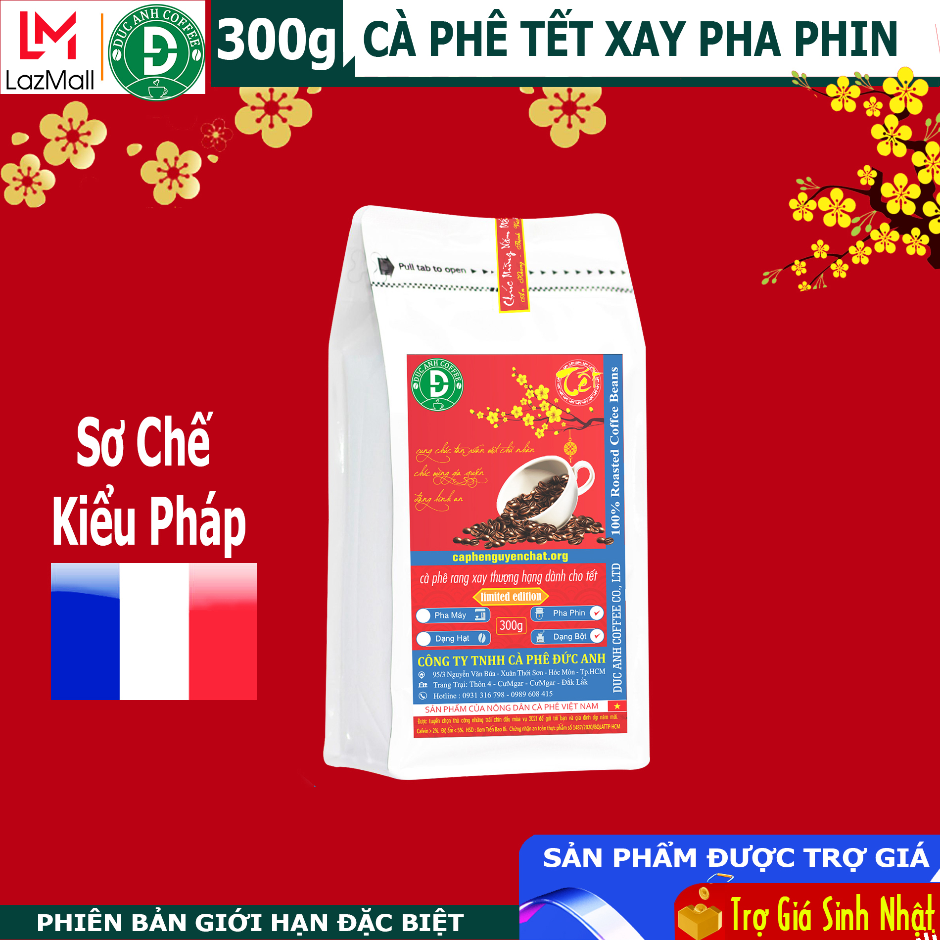 [Cà phê tết] Túi 300g cà phê Tết Thịnh Vượng nguyên chất - đậm vị, mạnh hậu ngọt - phiên-bản-giới-hạn đặc biệt chọn lọc kỹ - Dạng bột xay pha phin - DUC ANH COFFEE - CAFE ĐỨC ANH - cafe tết GT3 - cafe rang xay pha phin