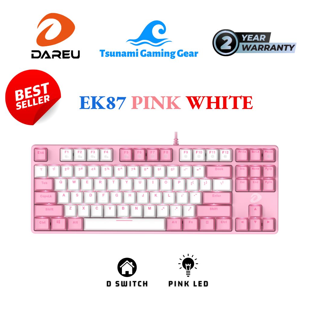 Phím cơ DareU EK87 / DareU EK87 Pink White (Trắng hồng)/ 87 phím/ Led hồng cực chất