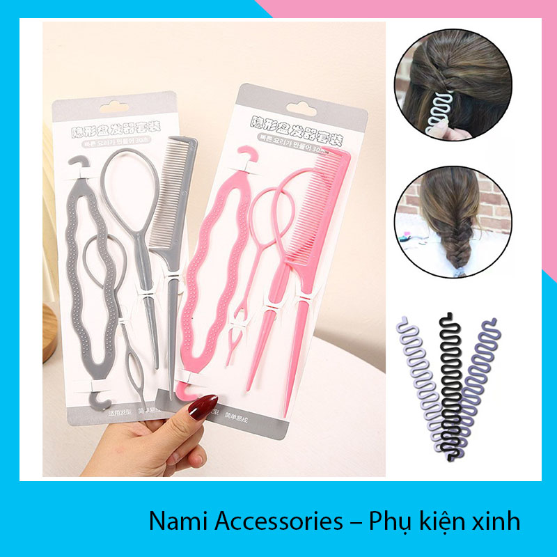 Bộ 4 món dụng cụ làm tóc làm phồng tóc, búi tóc củ tỏi , tạo khiểu tóc đa năng