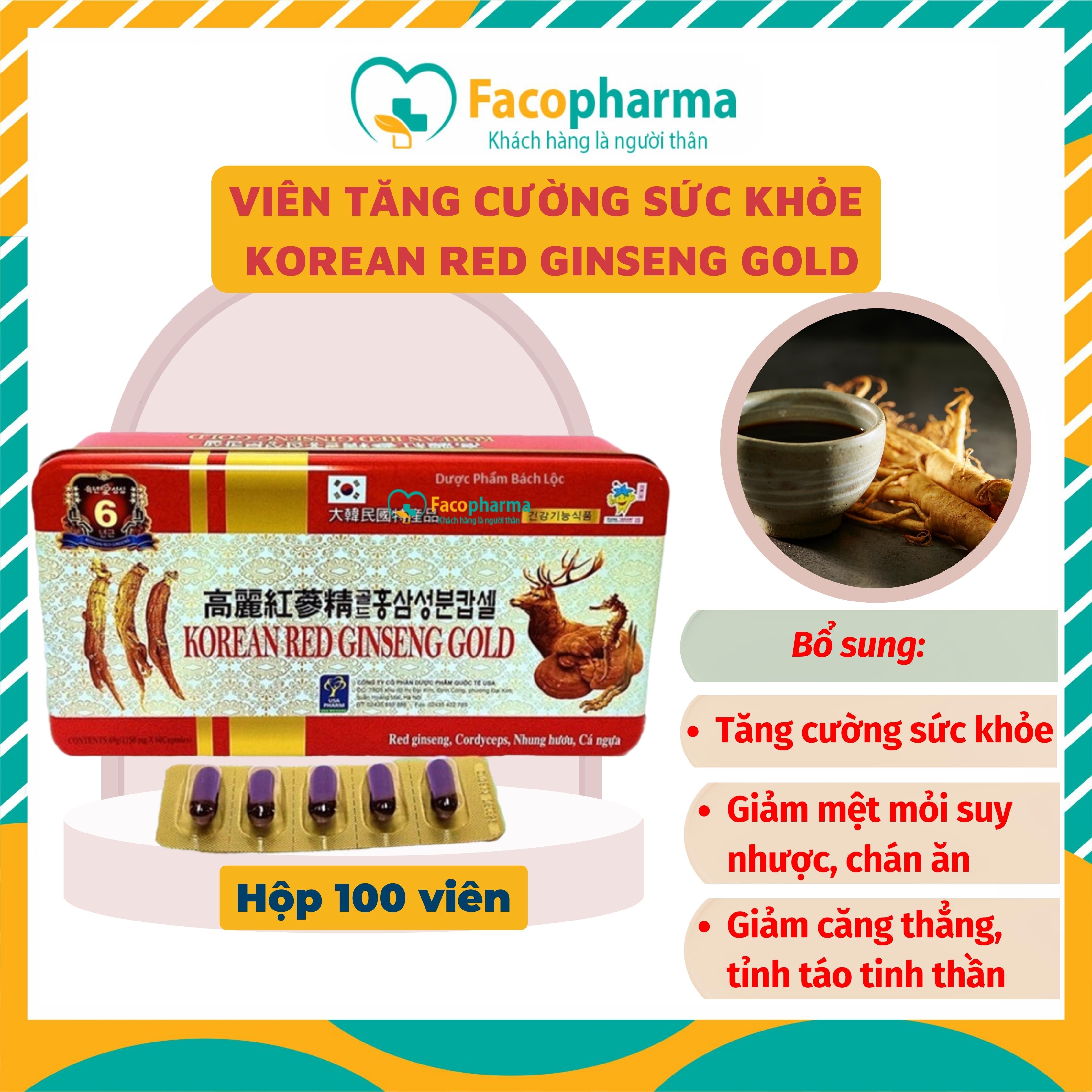 Thực phẩm chức năng Korean red ginseng gold hồng sâm hộp 60v tăng sức đề kháng bồi bổ sức khỏe chống suy nhược cơ thể