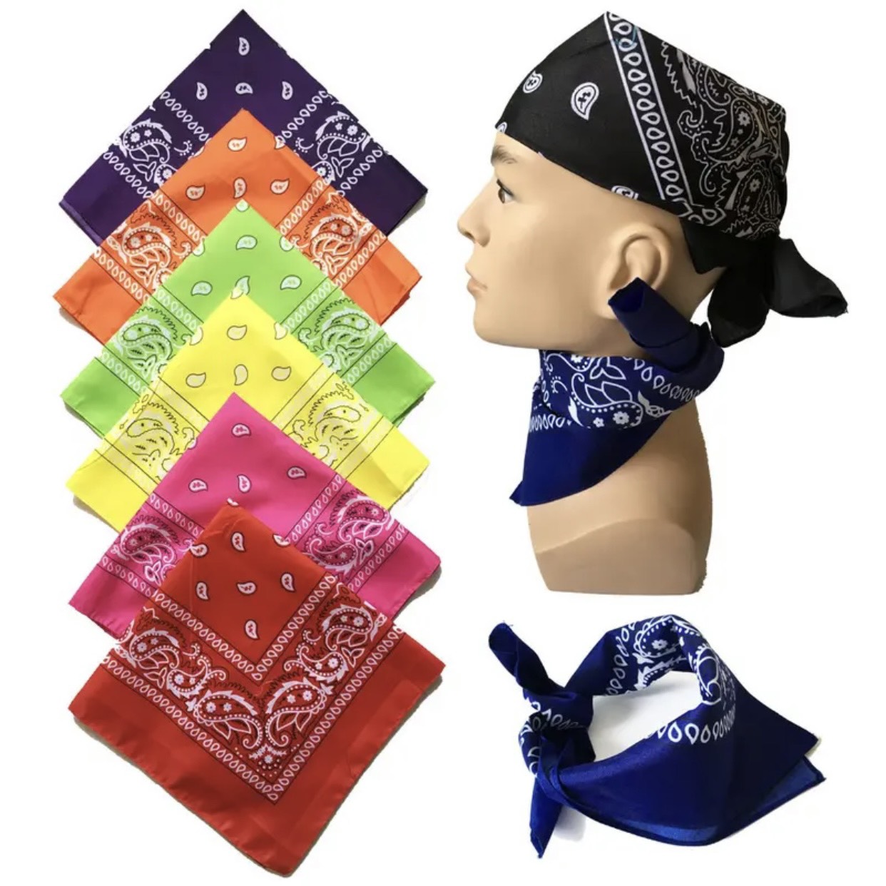 Khăn Turban Padana Nữ Nam Màu Đen, Khăn Pandana Turban vuông Streetwear đa năng cao cấp, khăn choàng Unisex