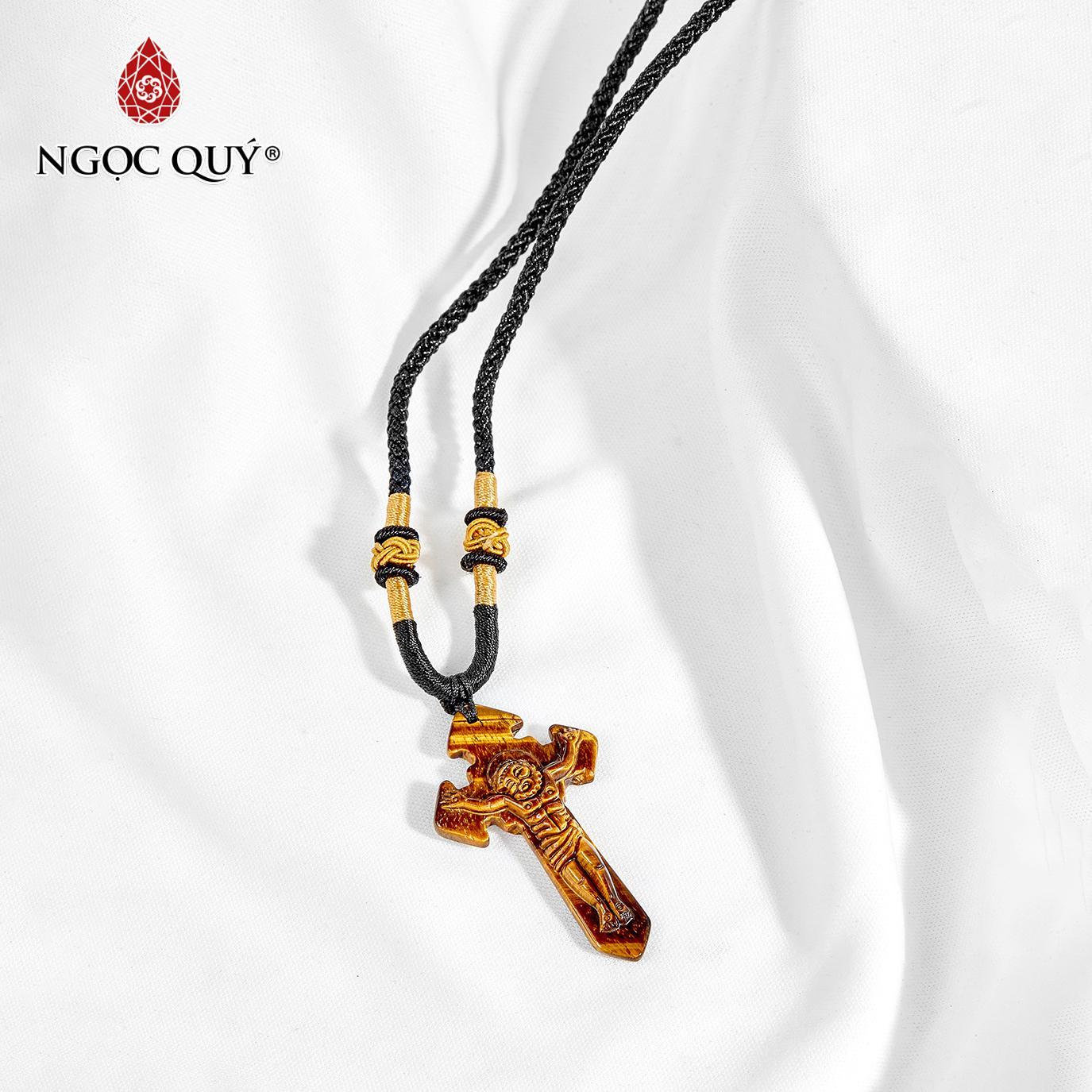 Mặt dây chuyền đá mắt hổ vàng nâu thánh giá - Ngọc Quý Gemstones