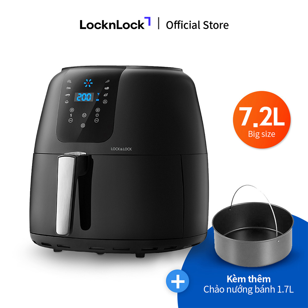 EJF296BLK - Nồi chiên không dầu LockLock Super Jumbo 7.2L - 7 chế độ nấu, Tỏa nhiệt đối lưu 360, Tặng kèm khay bánh - Bảo hành 2 năm