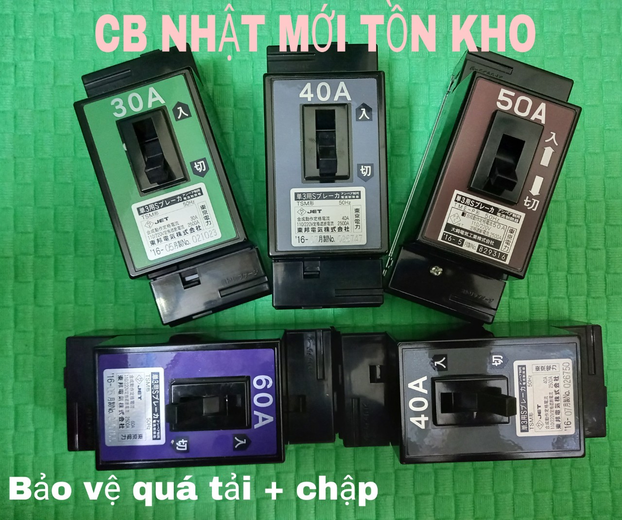 APTOMAT CHỐNG CHẬP NHẬT BẢN XỊN 40A 50A 60A MỚI 1PHA 220V