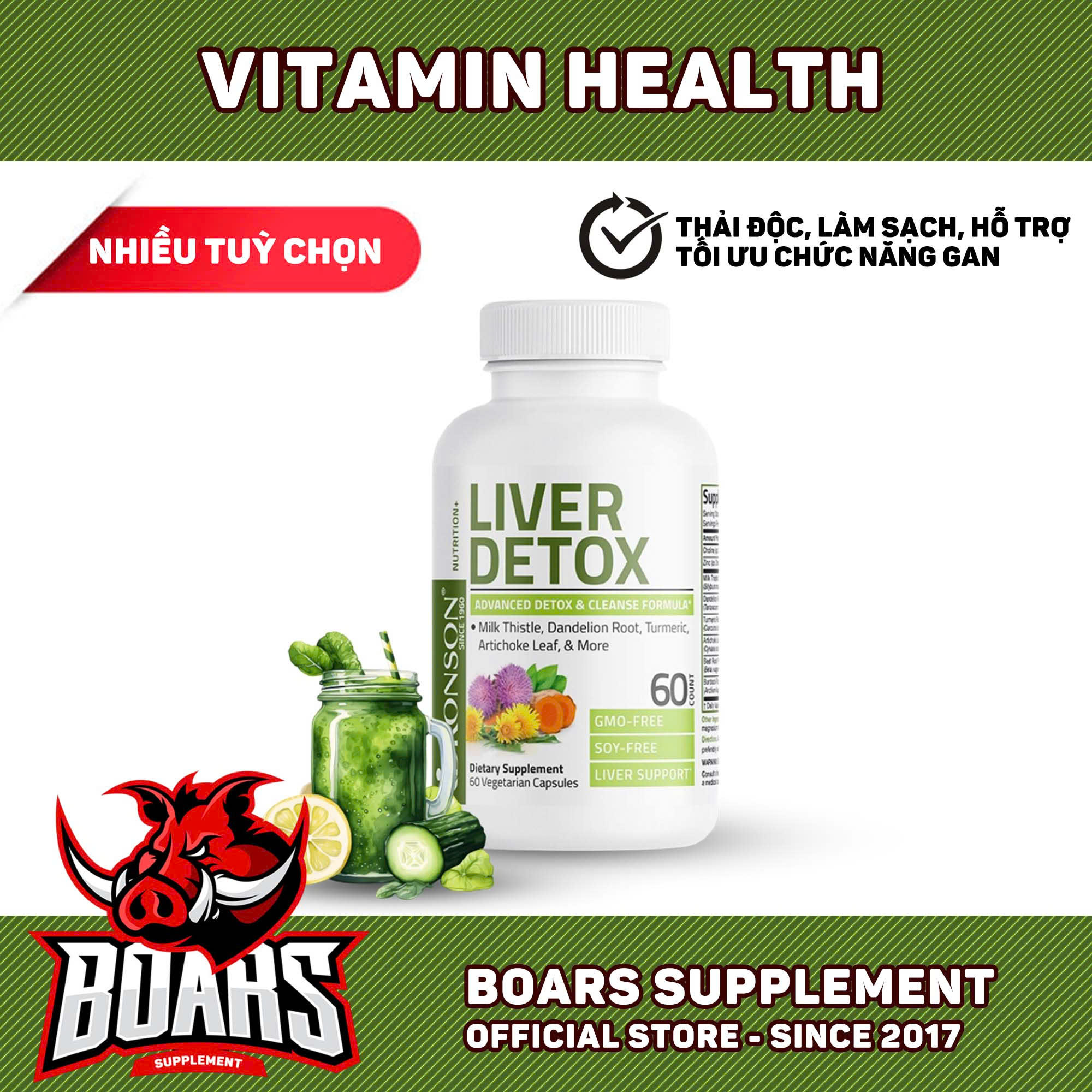 Bronson clever & Cleanse (60 tablets): effective hepatitis detox, supports digestion