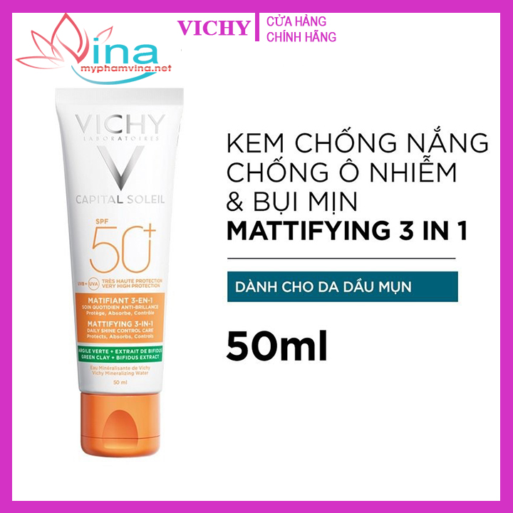 KEM CHỐNG NẮNG VICHY CAPITAL SOLEIL MATTIFYING 3IN1 SPF50+ 50ML - KIỀM DẦU