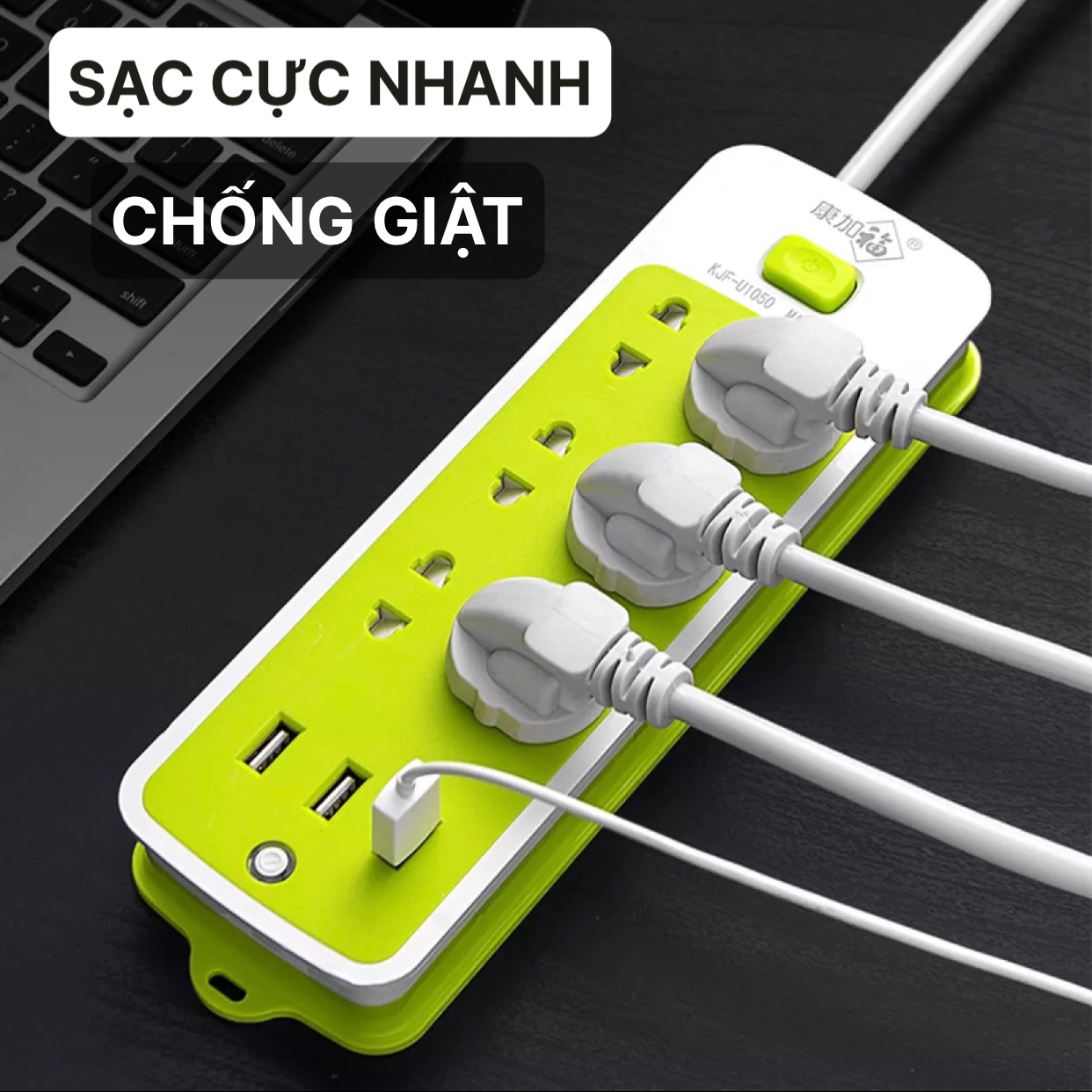 Ổ CẮM ĐIỆN 6 LỖ SẠC NHANH KÈM 3 LỖ SẠC USB - NẠP ĐIỆN CẤP TỐC CHO MỌI THIẾT BỊ CHỐNG GIẬT TIẾT KIỆM ĐIỆN - Ổ CẤM ĐIỆN XANH LÁ ĐA NĂNG