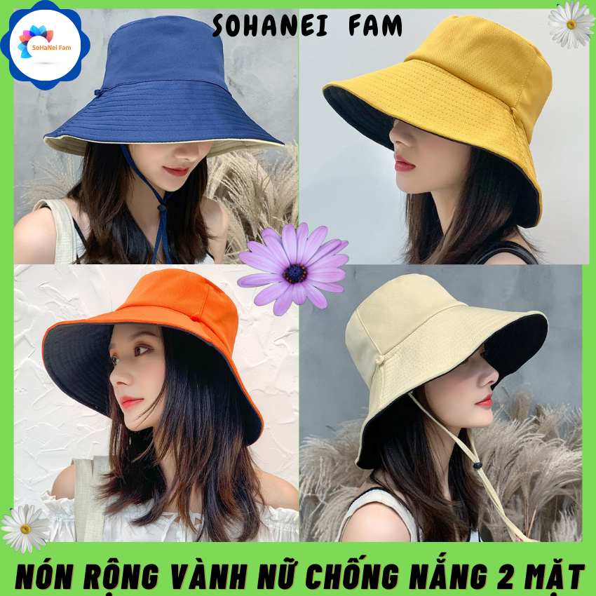 [HCM- Nhiều mẫu] Nón Vải 2 Mặt Vành Rộng Thời Trang Chống Nắng -SOHANEI FAM -Mũ Rộng Vành Nữ Đi Biển, Có Dây Đeo Rời