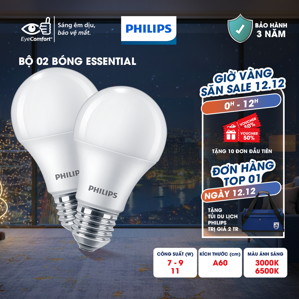  Bộ 02 bóng đèn LED PHILIPS bulb A60 - Công suất  7W 9W 11W  