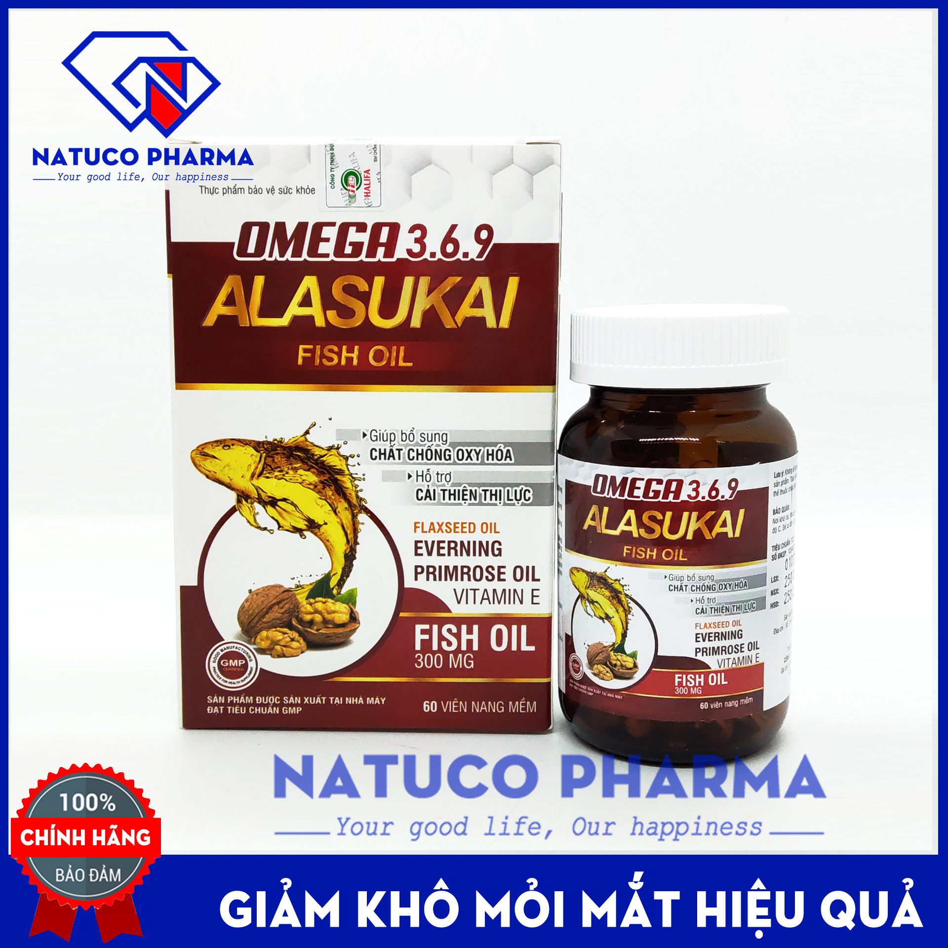 Viên uống bổ mắt OMEGA 369 ALASUKAI - thành phần dầu cá, dầu hạt lanh, dầu hoa anh thảo dầu oliu, quả óc chó - giúp giảm khô mỏi mắt, khỏe tim mạch - Hộp 60 viên chuẩn GMP