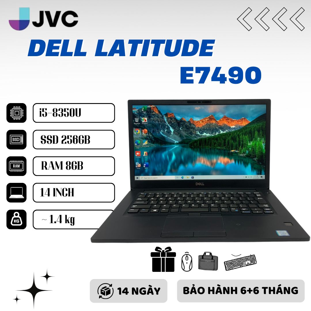 Laptop giá rẻ Dell Latitude E7490 i5 – 8350U| RAM 8GB| SSD 256GB| 14.0 FHD| CARD ON Pin 90%