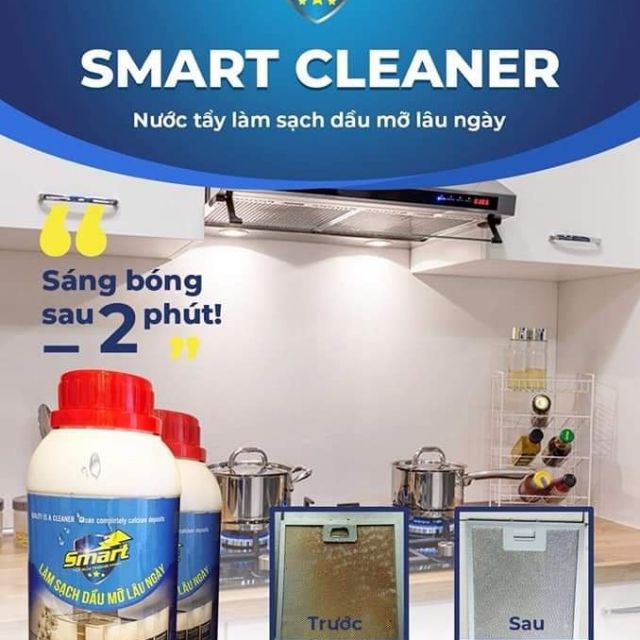 Dung dịch làm sạch dầu mỡ Smart Clean, chai 500ml (Tặng miếng cọ rửa và găng tay nilon)