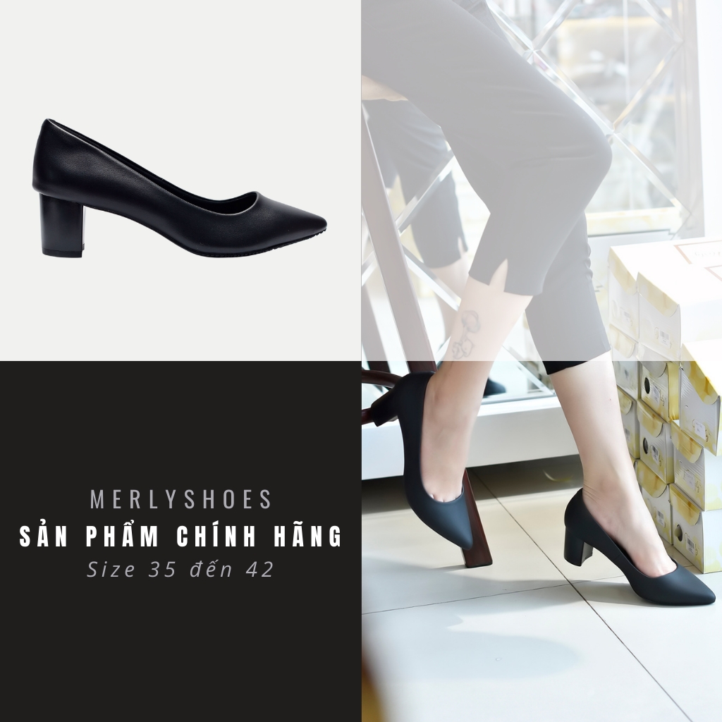 Giày cao gót mũi nhọn 5cm merly 1069 có 7 màu bóng và mờ, giày bít mũi nữ đế vuông, giày công sở nữ êm chân, giày nữ hàng hiệu
