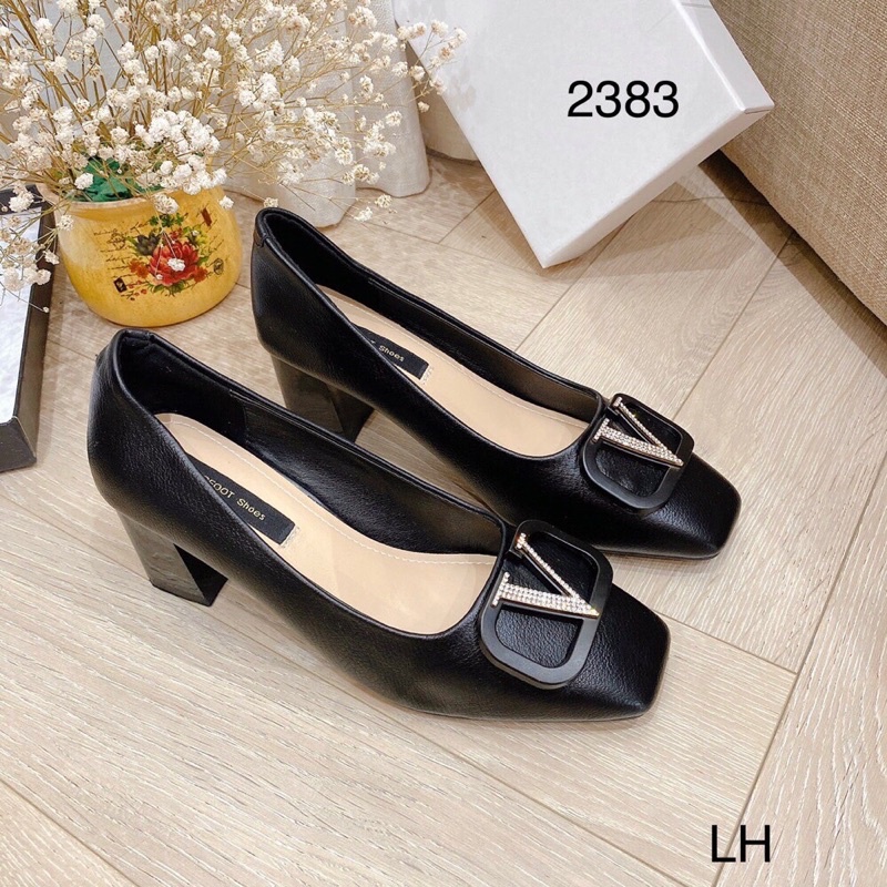 Giày gót vuông khoá V gót 5cm da mềm hàng đẹp_Ngọc Hà Shoes Tổng Kho Giày Dép Nữ