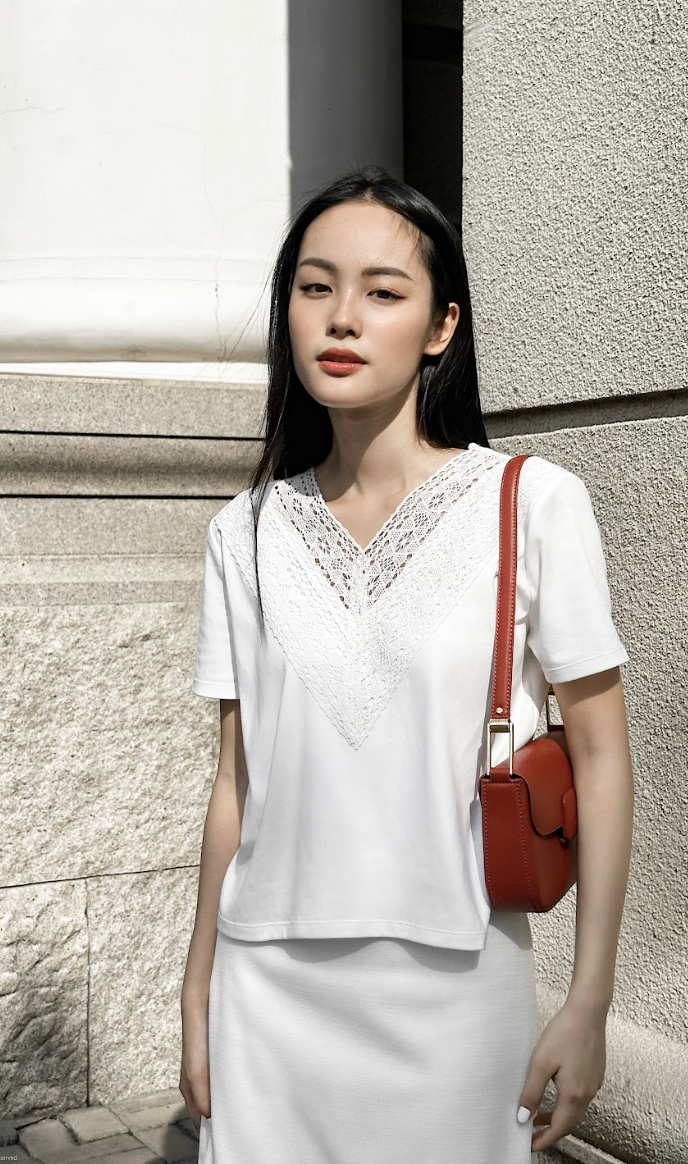 Áo chữ v phối ren - yv le & co
