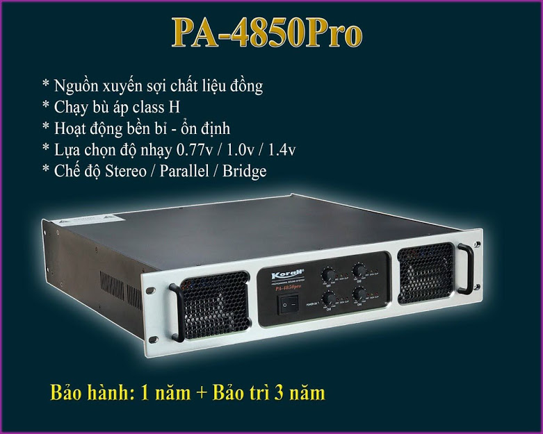 [Trả góp 0%]Đẩy Công suất 4 kênh KORAH 4850 PRO nguồn xuyến mạch CLASS H công suât 3200W