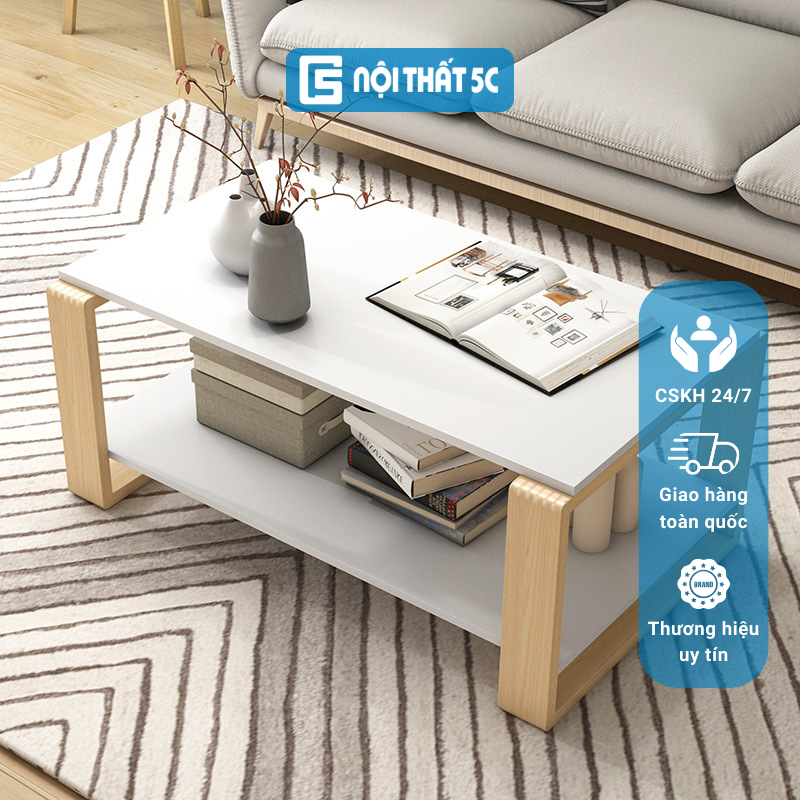 Bàn trà 2 tầng, bàn cà phê, bàn sofa hình chữ nhật, hình thang chân gỗ tự nhiên thiết kế hiện đại sang trọng