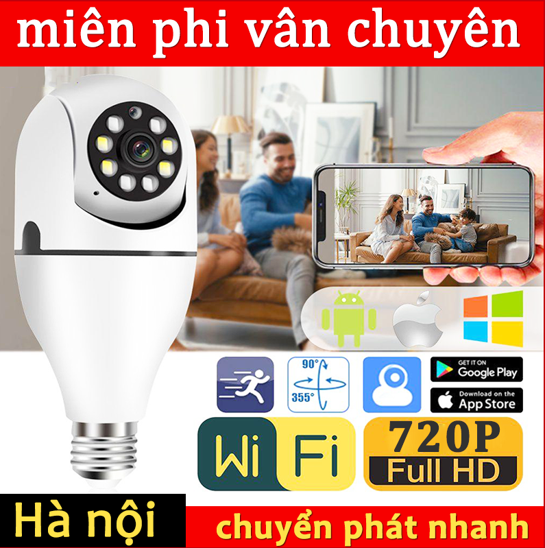 Camera wifi không dây ngoài trời,camera chống trộm,xoay 360° hình dạng bóng đèn,camera wifi không dây mini,đàm thoại hai chiều,báo động chống trộm,ban đêm có màu,phân giải full hd 1280x720,Bảo hành 3 tháng