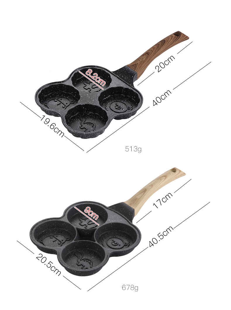 Chảo  4 Ngăn Chống Dính Tay Cầm Cán Nhựa Bakelite - 40x19.6cm 513g ( Cán: 20cm ĐK: 9.2cm )