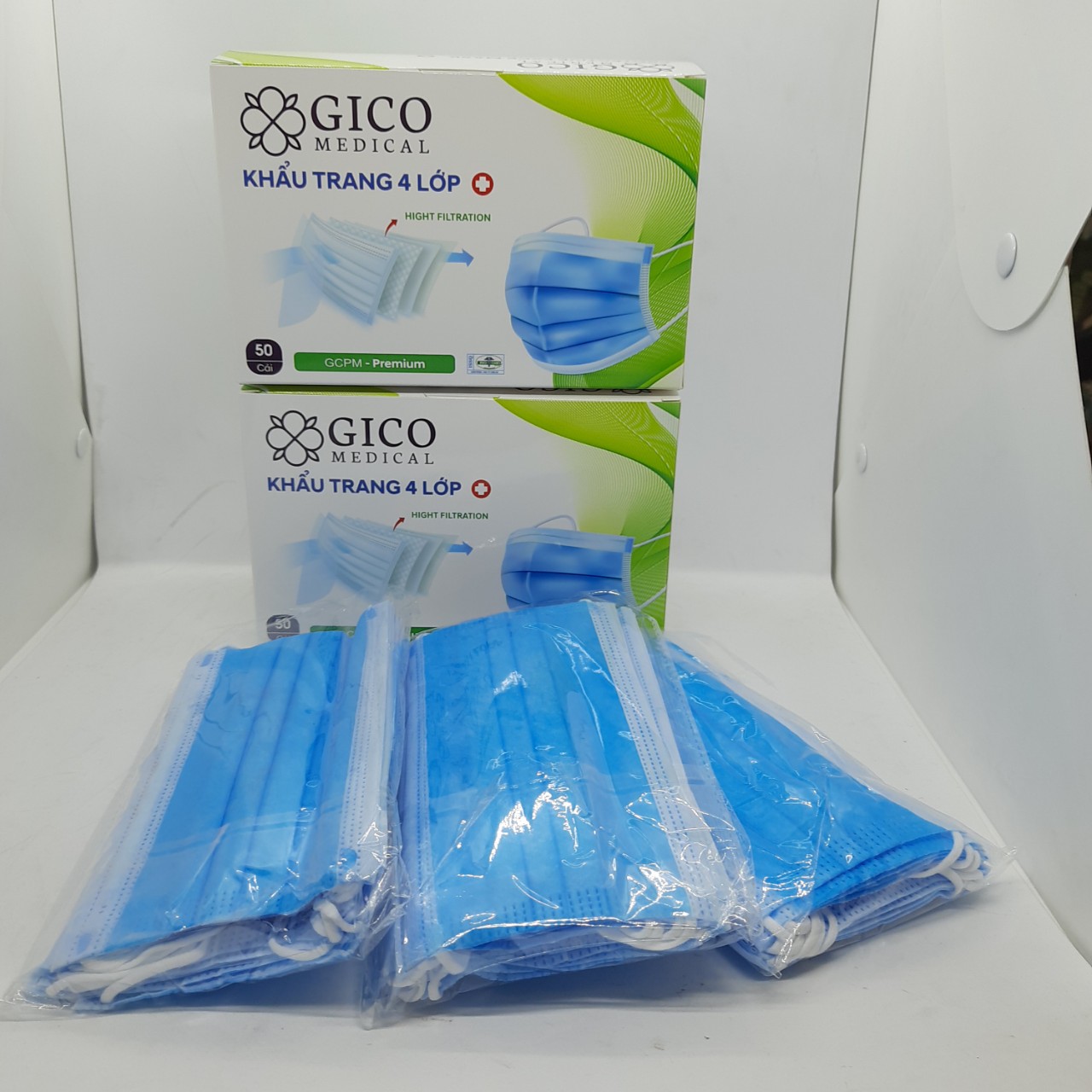 [BỘ 2 HỘP- 100 CÁI] GIGO xanh-  Khẩu trang y tế cao cấp 4 lớp hộp 50 cái màu XANH  giúp ngăn bụi, khí độc, vi khuẩn, nguy hiểm lây qua đường hô hấp với vải kháng khuẩn ưu việt- hộp 50 chiếc