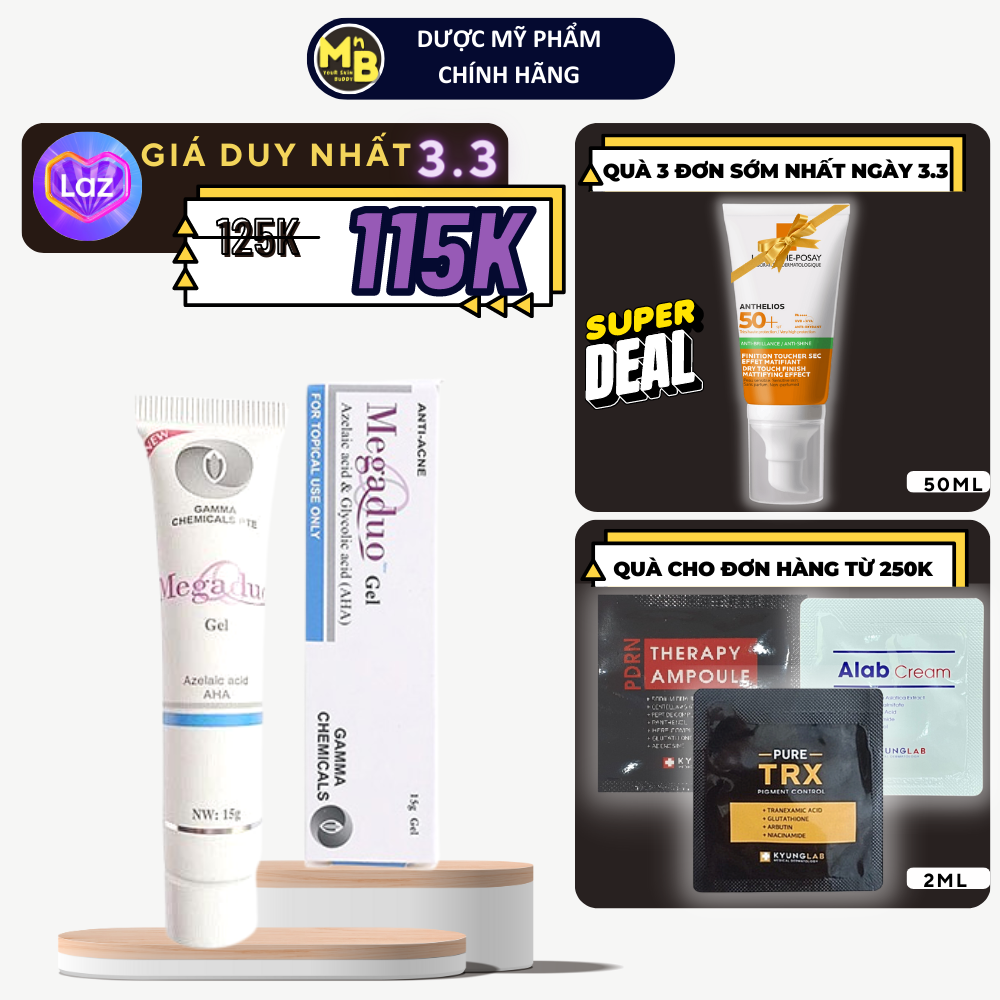 Gel Dưỡng Megaduo Plus Giảm Mụn, Mờ Thâm (Retinal + Salicylic Acid + AHA) 15g