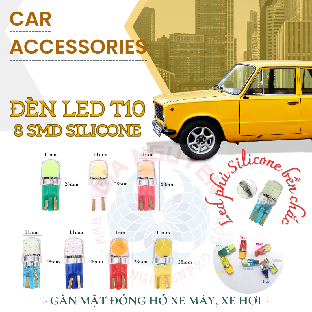 1 Bóng Đèn LED T10 8 SMD Silicone Siêu Bền Gắn Mặt Đồng Hồ Xe Máy, Xe Ôtô