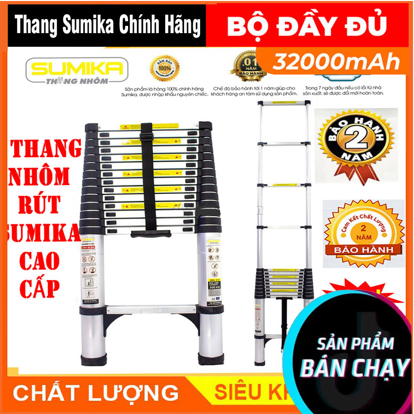  Thang Nhôm rút đơn Sumika Thang nhôm rút gọn đa năng chiều cao tối đa từ 3m2,3m8,4m4,4m8,5m1,5m6 đến 6m Tải trọng 300kg Bảo hành 2 năm 