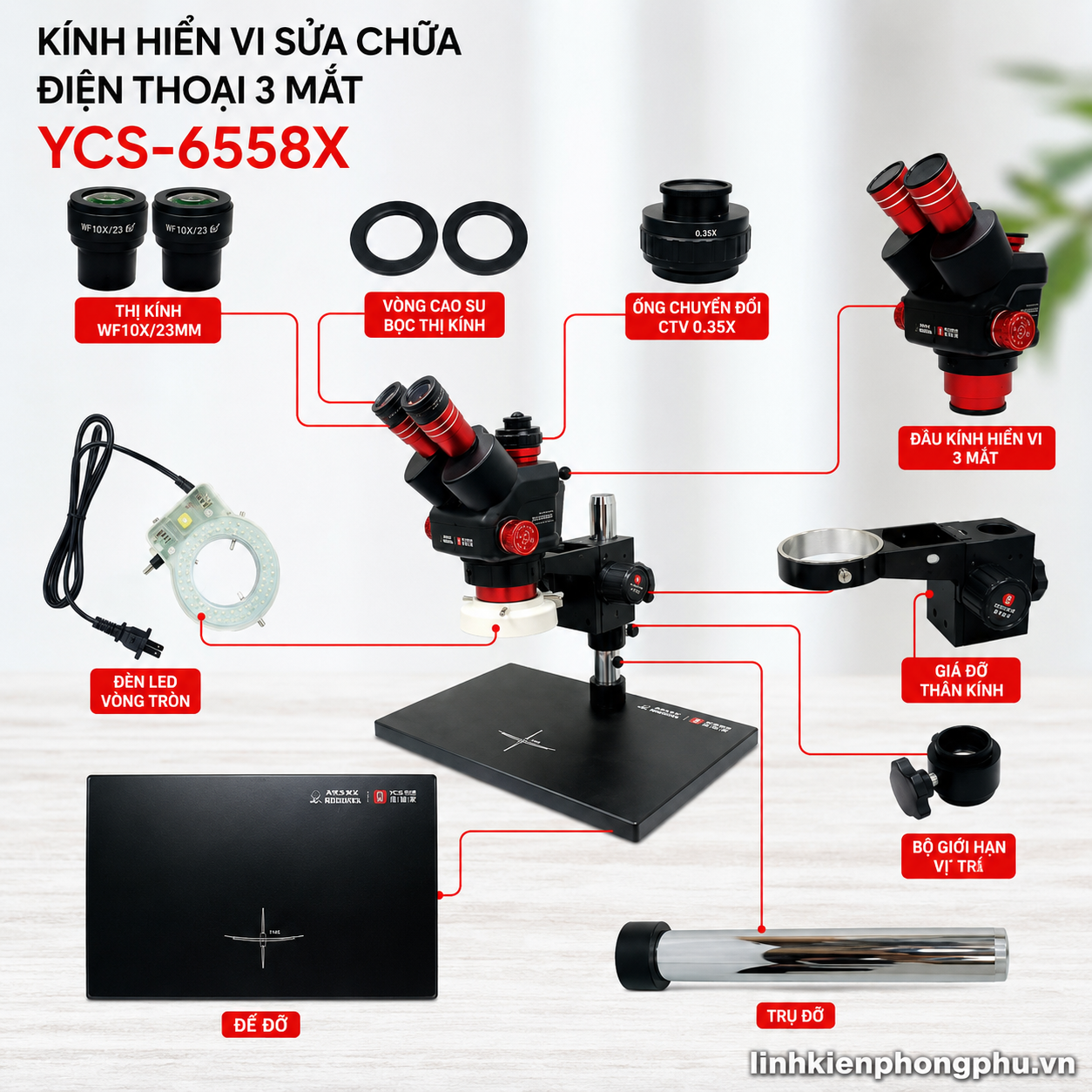 Kính Hiển Vi 3 mắt YCS Yang Chang Shun 6558X ( Kèm đèn ) - Lưu ý : Kính Chưa Chưa Kèm Cam