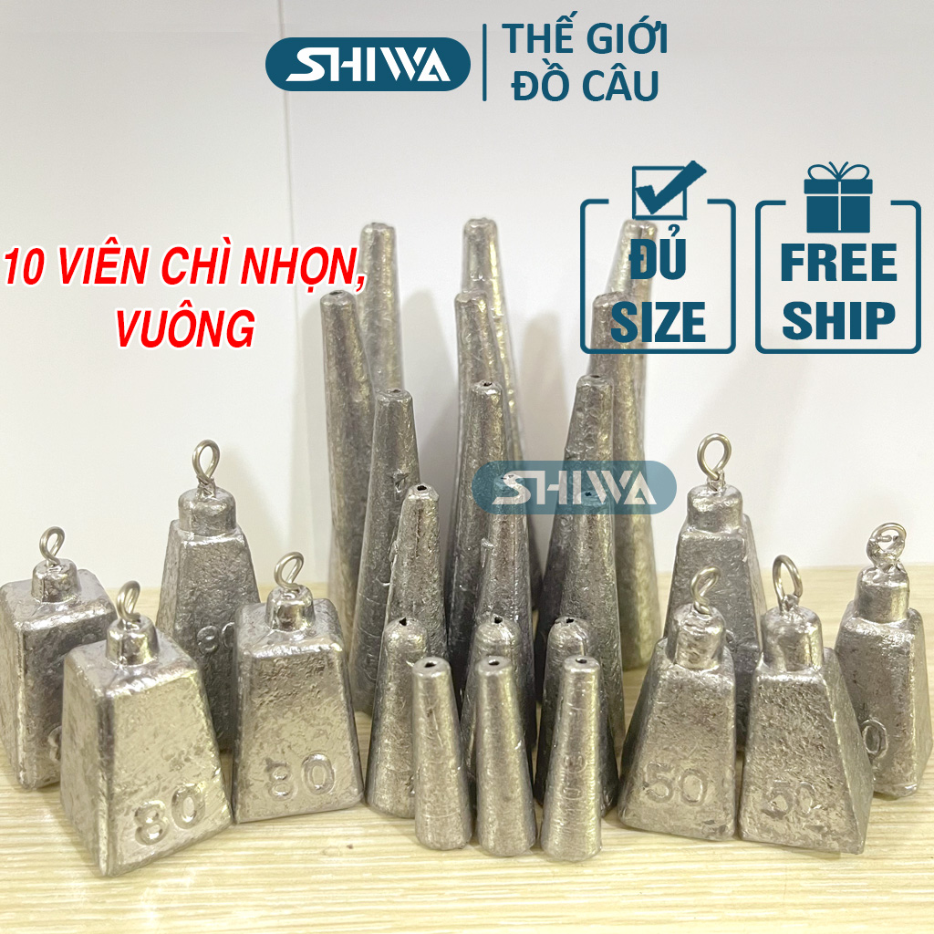 Chì Câu Cá ĐỦ SIZE 10g Đến 100g - Chì Câu Đài Câu Sông Câu Lure 1 VIÊN, Chì Nhọn/Vuông Xuyên Tâm Đồ Câu SHIWA