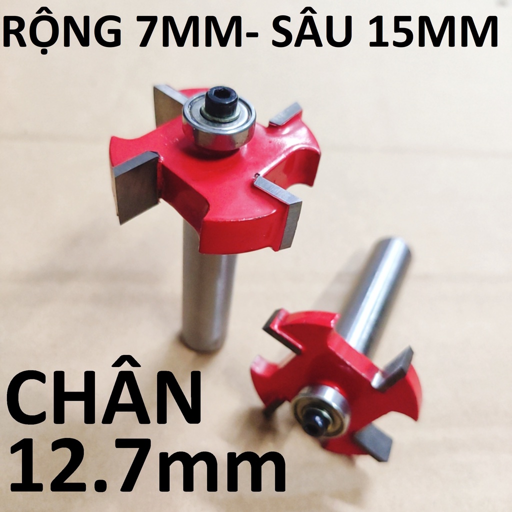 Mũi cuốc gỗ 4 cánh, rộng 7mm, sâu 15mm - Mũi phay rãnh đầu bi, mũi soi gỗ
