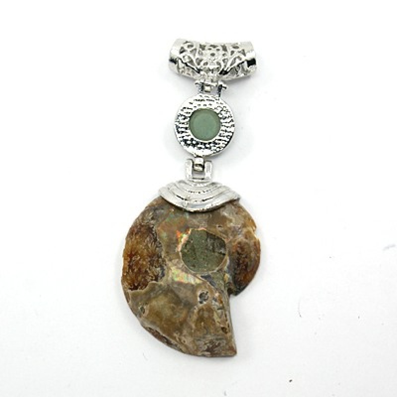 Gemstone Big Pendants with Alloy Findings and Fossil Snail Platinum Metal Color 58-78x29-35x8-9mm Hole: 4x6mm