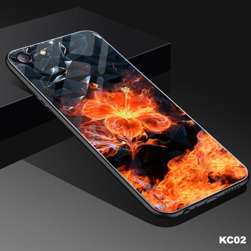 Ốp lưng Iphone 6 Plus/6s Plus in 3D hình hoa lửa da quang mặt kính cường lực
