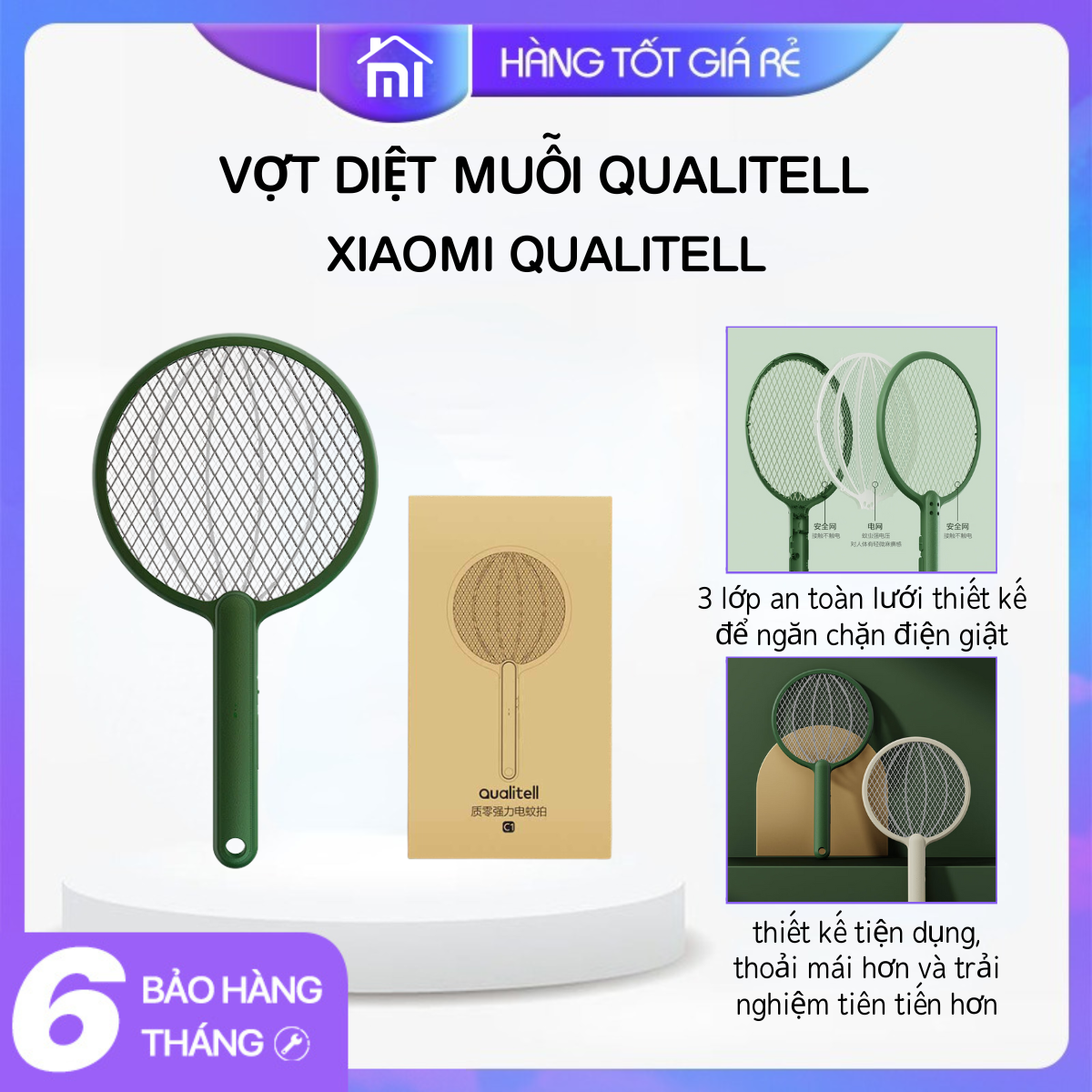 Vợt muỗi điện Xiaomi Qualitell C1 ZSC210902 mạnh mẽ pin sạc tiện lợi - 3 lớp lưới bảo vệ - Mijia