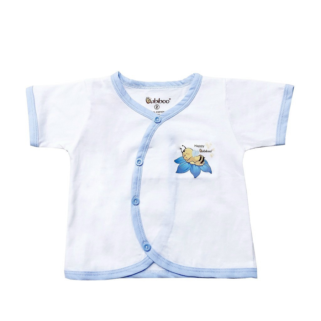 Áo Sơ Sinh Cổ Tim Viền Màu Tay Ngắn BABIBOO - BB08