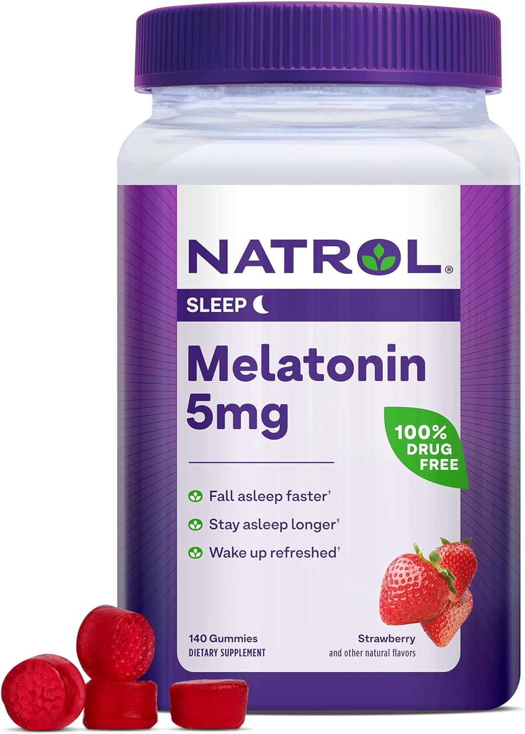 Kẹo dẻo vị dâu giúp ngủ ngon Natrol Gummies Sleep Melatonin 5mg của Mỹ hộp 180 viên