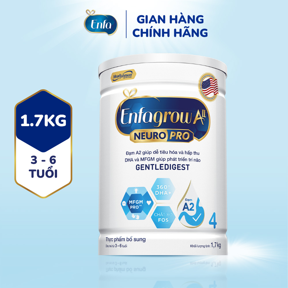 [Quà tặng không bán] Sữa bột  Enfagrow A2 Neuropro 4 1.7kg giúp dễ tiêu hóa, hấp thu dành cho trẻ 3-6 tuổi