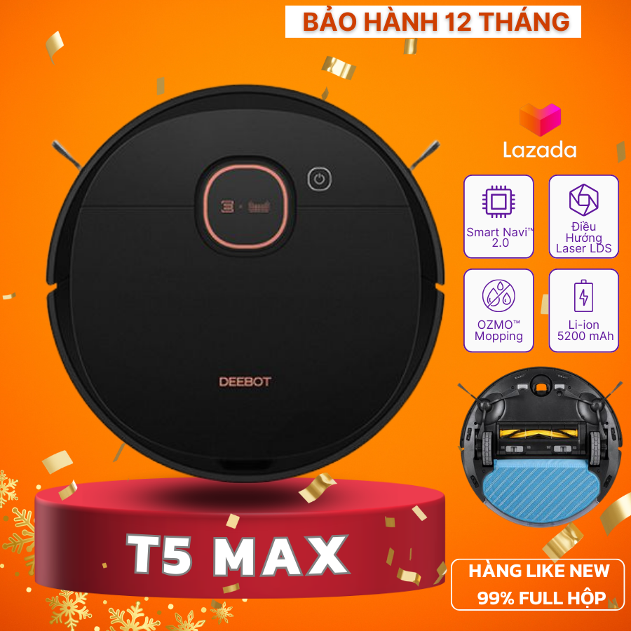 Trả góp 0% - Robot hút bụi lau nhà ECOVACS T5 MAX,Hàng trưng bày 99%,lưu được 3 map  - Bảo hành 12 tháng, Giao Nhanh 2h HCM - Lắp Đặt Tại Nhà
