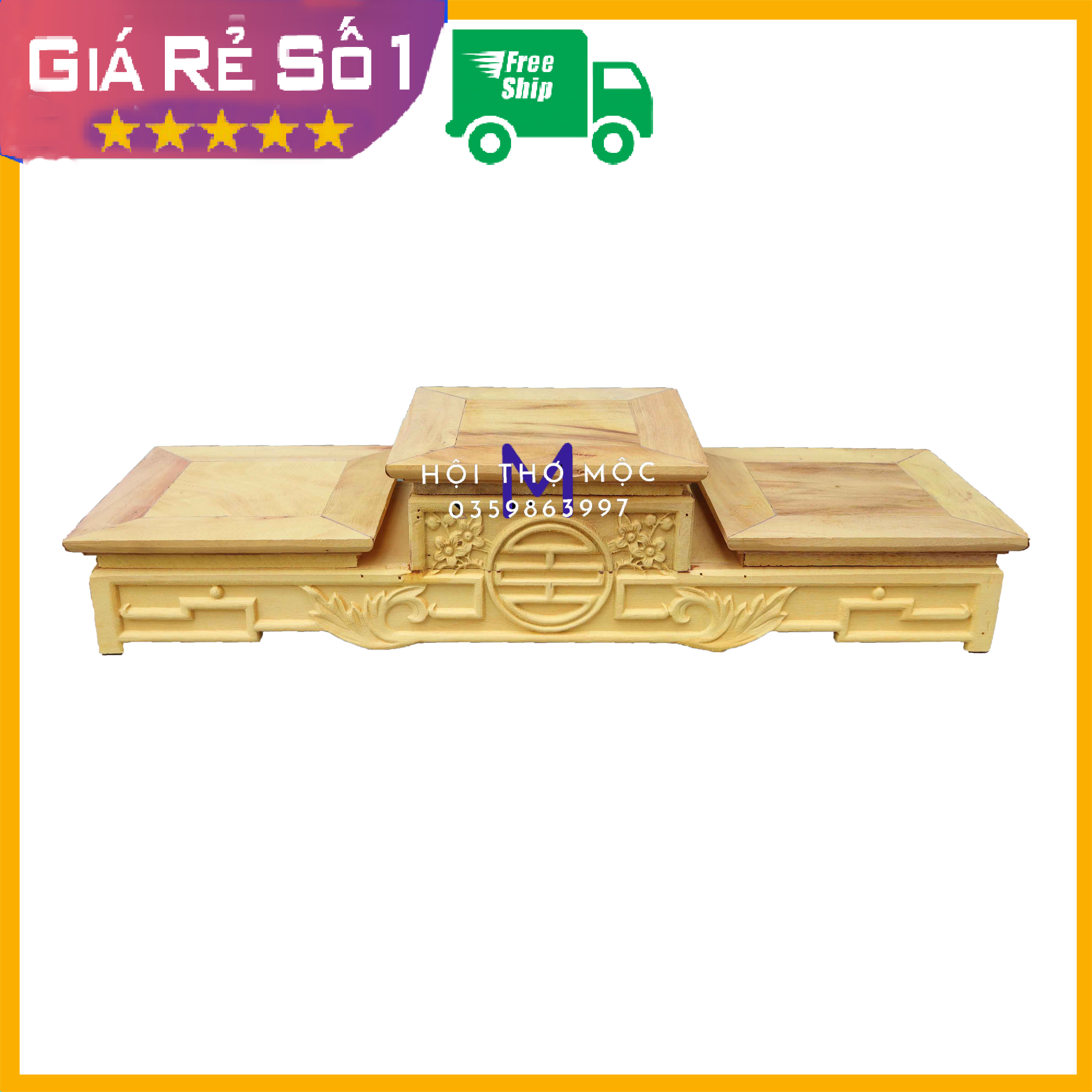 Bục kê tam sơn bát hương gỗ mít chiện mai
