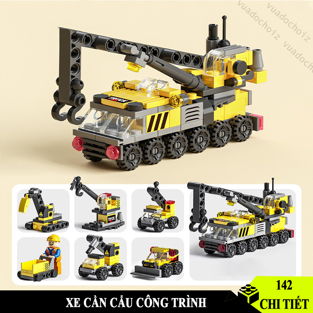 Mô hình lắp ráp Xe Cần Cẩu 142 chi tiết mô hình lắp ráp xe mini mô hình cảnh sát kèm nhân vật