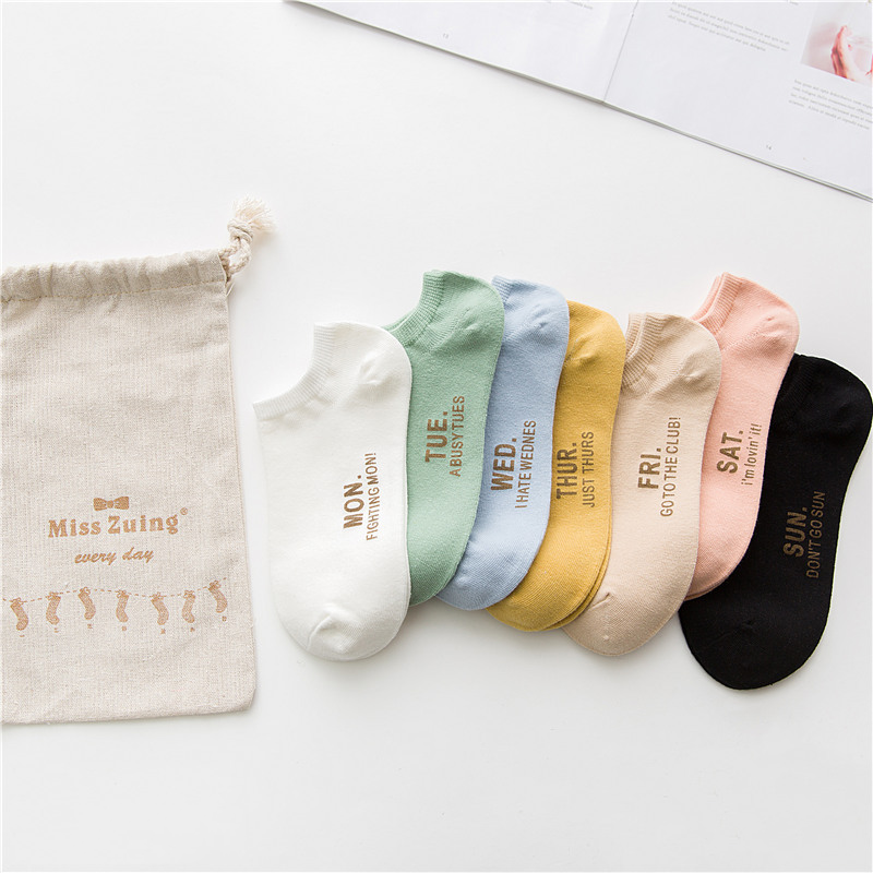 Set Tất Tuần 7 đôi cổ ngắn Ms.Zuing cao cấp kèm túi đựng, Vớ tuần nam nữ cao cấp, tất đôi theo ngày