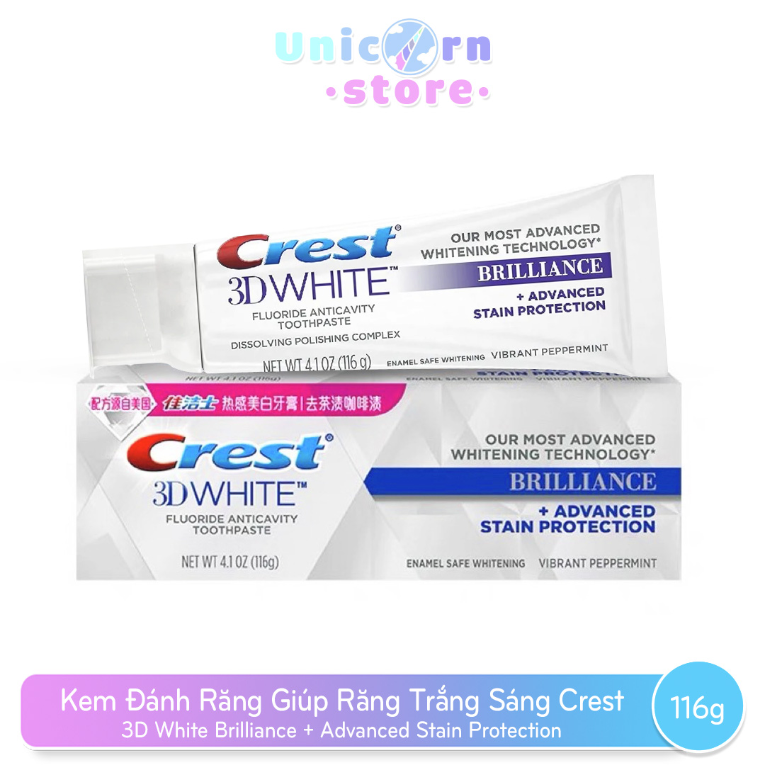 Kem Đánh Răng Giúp Răng Trắng Sáng Crest 3D White Brilliance + Advanced Stain Protection 90g
