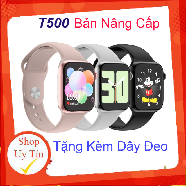 Đồng hồ thông minh T500 tràn viền Apple Watch thế hệ mới. Kết nối bluetooth. Full tính năng. Chống nước. Thay được hình nền cá nhân. Tặng kèm dây đeo thay thế. Bảo hành 12 tháng