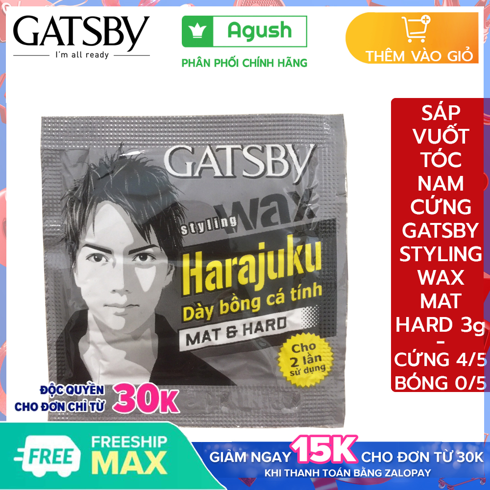 Sáp vuốt tóc nam thơm cứng chính hãng Gatsby Styling Wax Mat & Hard tạo kiểu Side Blow 3g vuốt tóc trung bình ngắn khô giữ nếp mùi thơm trái cây không bóng tóc dạng sáp mềm dễ rửa sạch