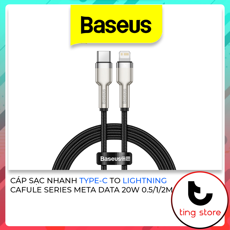 Dây cáp sạc nhanh typec to lightning cho iphone ipad baseus cafule series metal data cable pd 20w dài 0.25m 1m 2m