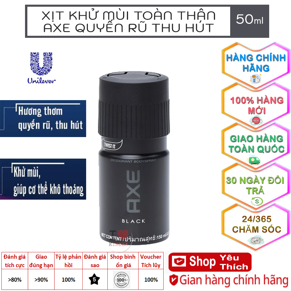 [HCM]Xịt nước hoa toàn thân AXE Black 50ml hương Nồng nàn điềm tĩnh đậm khí chất - khử mùi nam